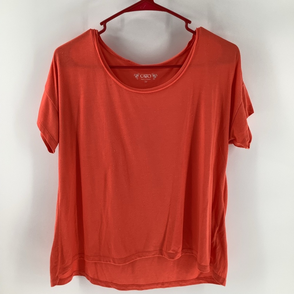 Cato Womens Orange Scoop Neck Short Sleeve Hi-Low T-Shirt Sz M